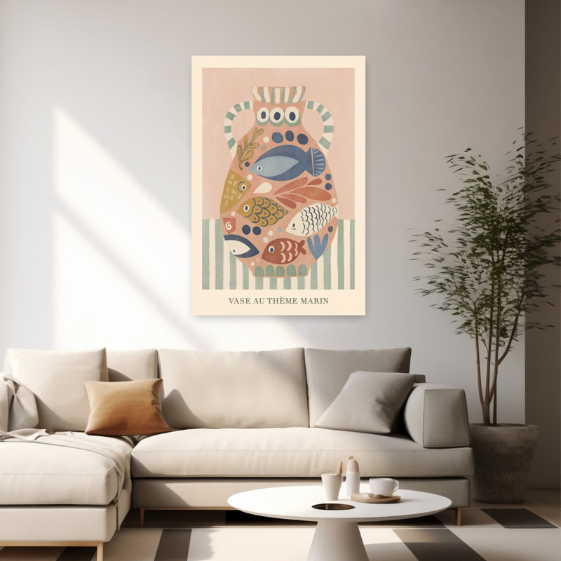 Ocean Fish Vase Abstract Modern Fish Coastal Ocean Wall Art Print by Las3curiosas - Wrapped Canvas Print