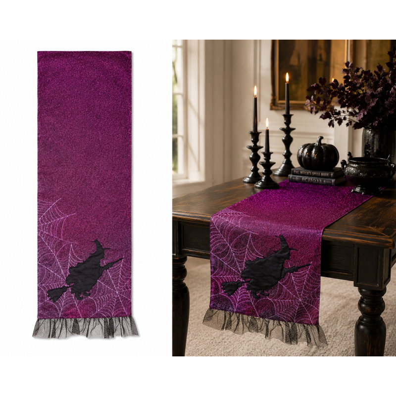 Sanderlin Halloween Table Runner, Purple, 108" L x 13" W