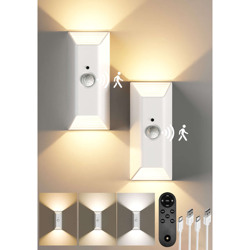 Appliques murales rechargeables sans fil à détecteur de mouvement, ensemble de 2, Blanc