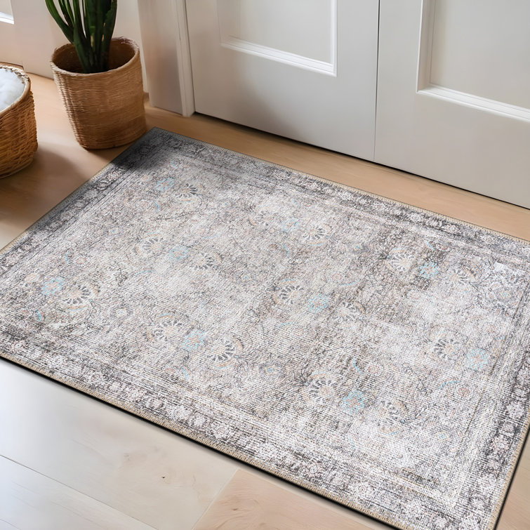 Griffey Machine Washable Ivory/Gray Non-Slip Backing Area Rug