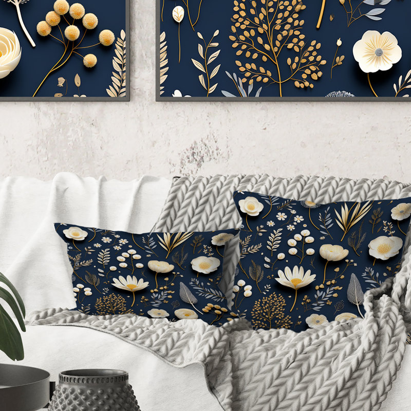Fleurs bleues et blanches I - coussin à imprimé floral