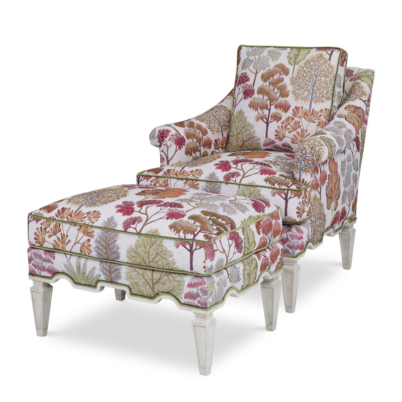 Palm Upholstered Ottoman, Amber, Chartres Pebble