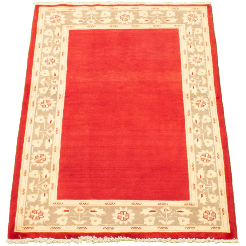 Tapis de la zone en laine rouge/ivoire 3 pi 2 po x 4 pi 10 po one-of-kind à la main-noué la 2010 Coren