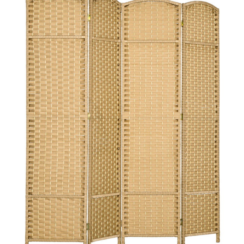Paravent de chambre à coucher à 4 panneaux, hauteur de 1,70 m. Design tissé à la main avec une touche de bois naturel. Cloison polyvalente. Cadre et sangles en polypropylène. Léger et pliable. Aucun assemblage requis.