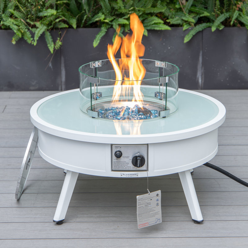 Kliyah Round Propane Smokeless Fire Pit Table, White