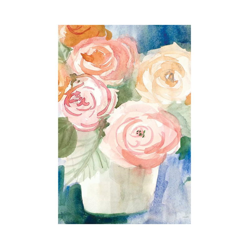 «Cherry Peony» par Lanie Loreth - peinture sur toile tendue, H 26 po x l 18 po x 1,5 po