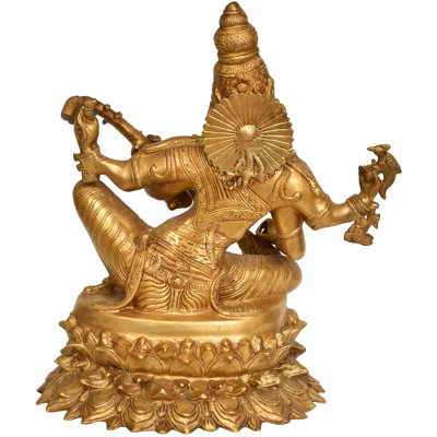 Statue en laiton Saraswati, déesse à quatre bras, 18 po de haut, décoration religieuse indoue pour l'autel et la salle de méditation