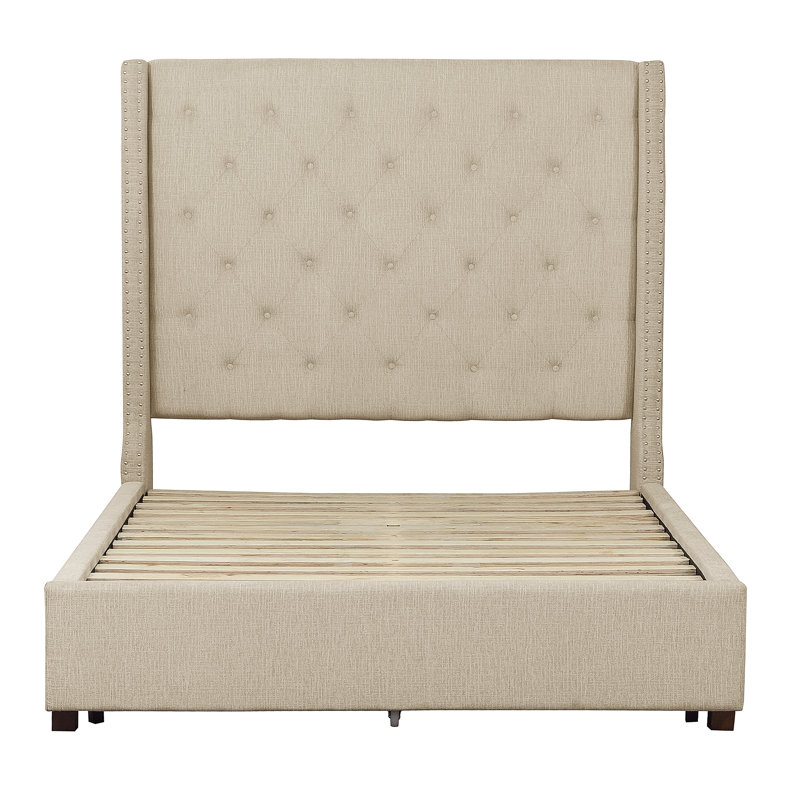 Lit Queen, chambre à coucher, placage de bois, style traditionnel beige