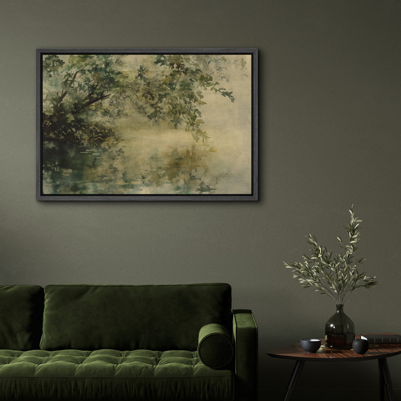«Tranquil Lakeside Tree», impression sur toile - décor aquarelle inspiré de la nature pour chambre à coucher ou coin lecture