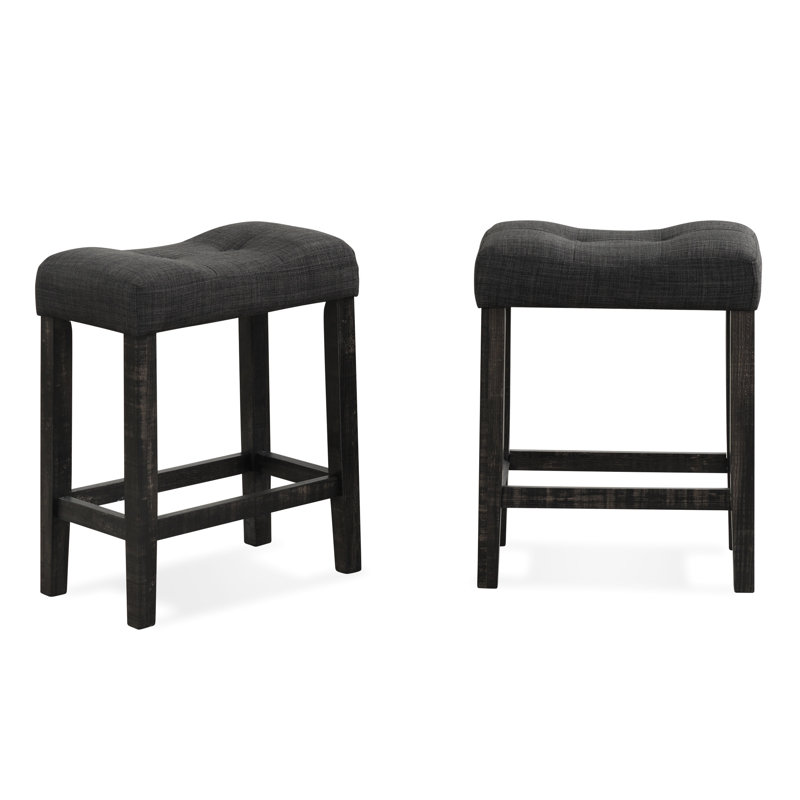 De 2 tabourets à hauteur de comptoir à boutons gris, avec assise et repose-pieds, rembourrage confortable en bois massif pour repose-pieds, bois d'hévéa