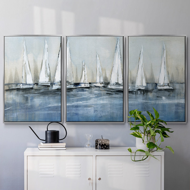 3 pièces en attente du soleil, H 24 po x l 48 po x P 2 po, Argent