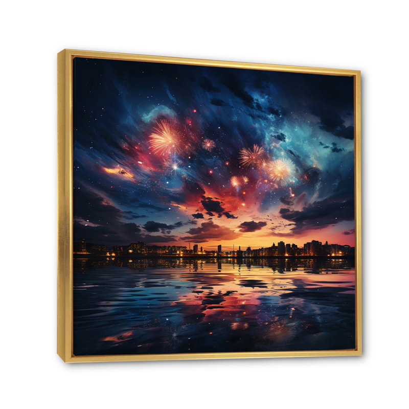 Final Fireworks Burst - Fireworks Canvas Print, 16" H x 16" W, Cadre flottant doré
