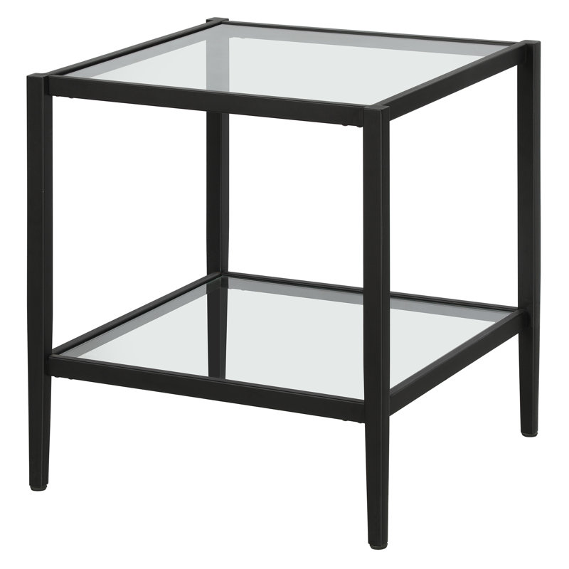 Hera Glass Top End Table, Blackened Bronze