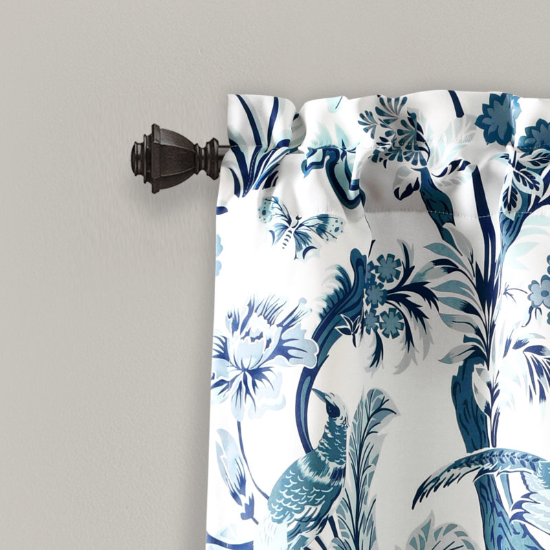 Dolores Blue and White Peacock Floral Light Filtering Valance