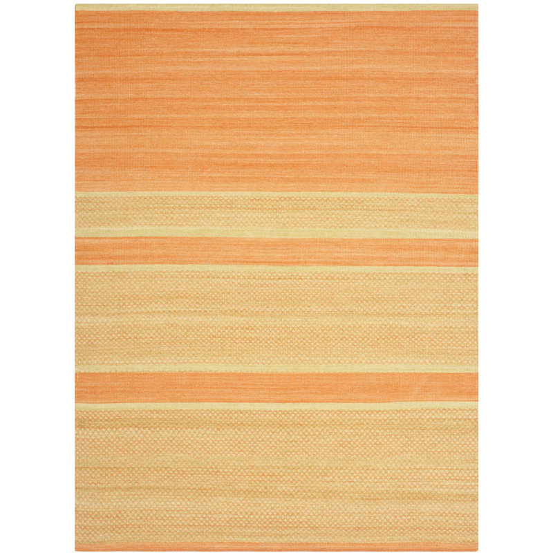 Tapis rayé en laine / coton tissé à la main Bennett - orange / lime, Rectangle 5 pi x 8 pi