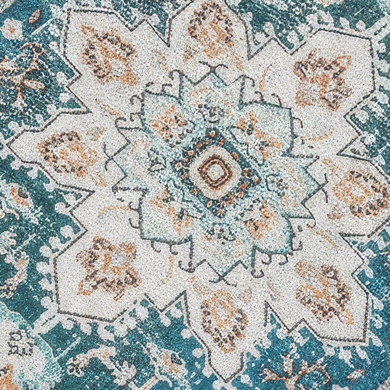 Tapis moyen rétro 5 x 7, motif floral persan rétro bleu beige