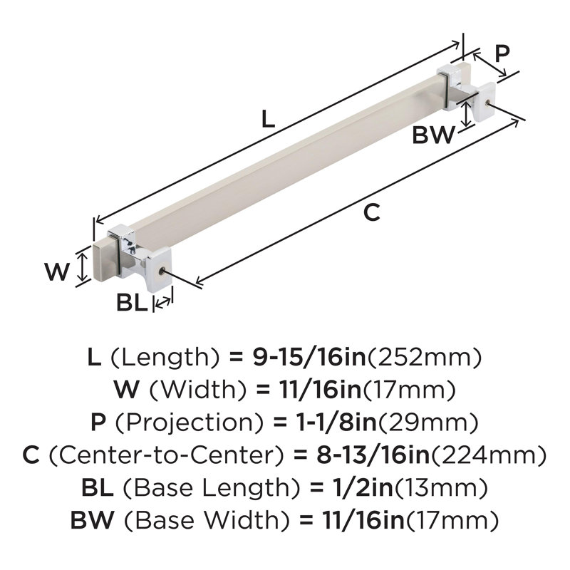 Overton Satin Nickel and Polished Chrome Cabinet Drawer Pull