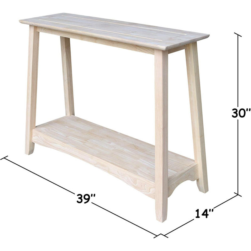 Solid Hardwood Sofa Table With Butcher Block Surface And Shelf, Unfinished