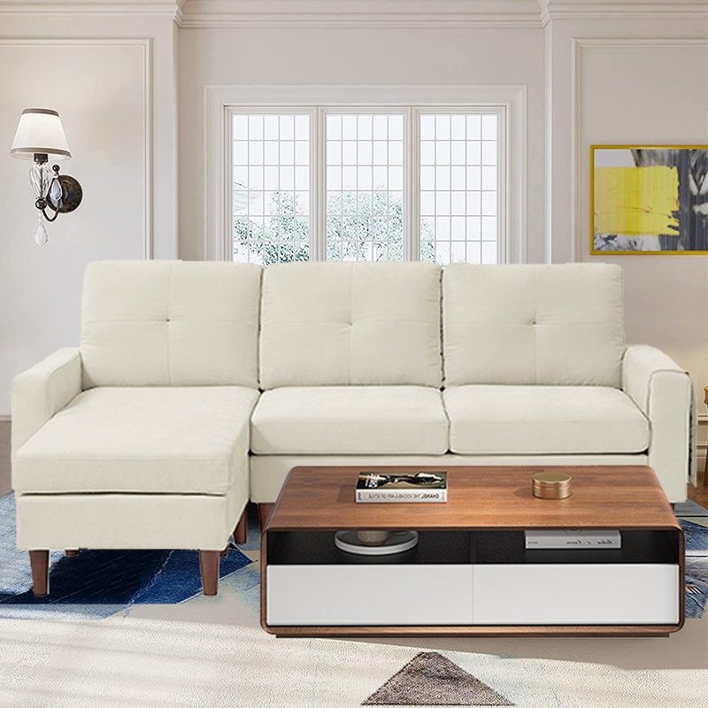 Piergaetano Upholstered L-Shaped Sectional Reversible, Beige Chenille