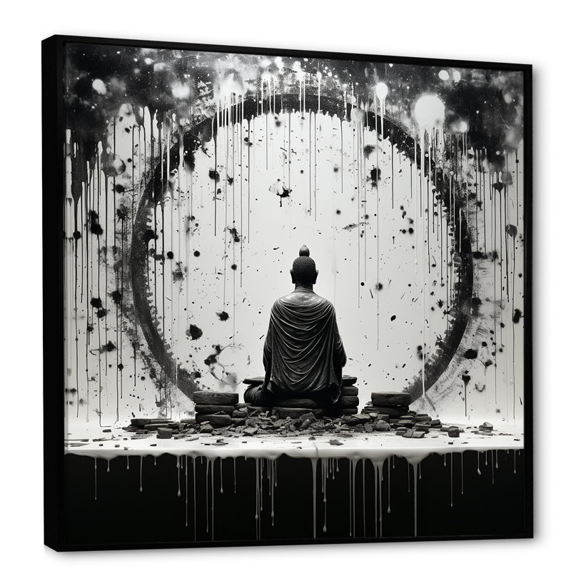 Saint Bouddhisme Statue IV - Bouddhisme, art mural, Cadre flottant noir, H 24 po x l 24 po x P 1 po