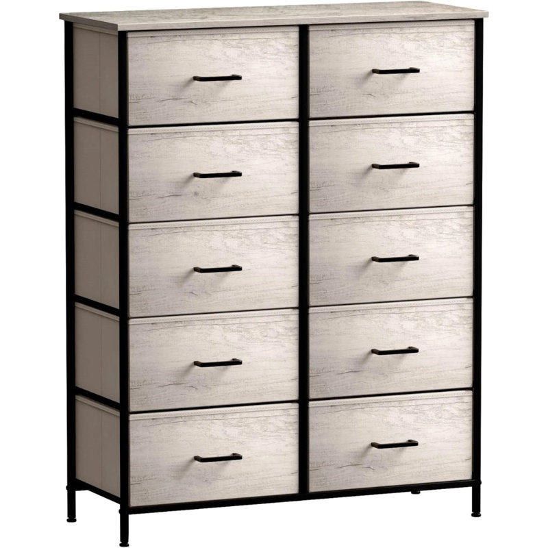Sorbus 10 Drawers Dresser with Steel Frame and Fabric Bins, Beige