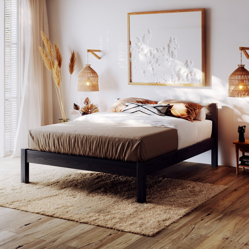 Alessio Solid Wood Bed, European Kingsize (160 x 200 cm), Black Wash