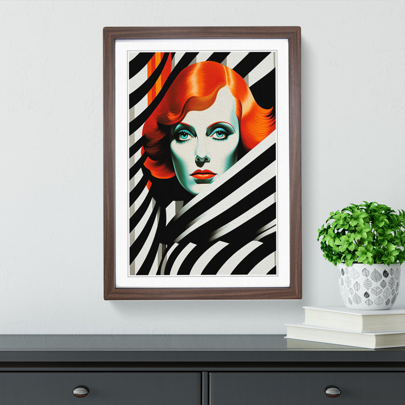 Woman With Red Hair Op Framed Print, 46cm H x 34cm W x 2cm D, Walnut