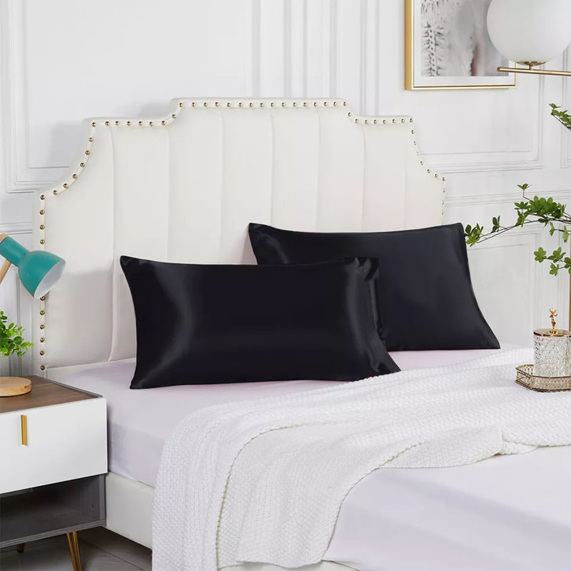 2 Pack Luxury Satin Silk Pillowcase Silk Cover Standard Queen King Pillow Cover, 20”×40” Black, Black