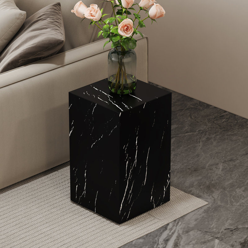 Table basse 11,8 po x 11,8 po x 19,6 po en MDF à texture de marbre - Design luxueux, décoration parfaite pour le salon.