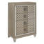 Commode de luxe à 4 tiroirs avec garniture de miroir biseautée et pieds en acrylique, parfaite pour un décor de chambre à coucher glamour