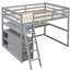 Lit mezzanine double gris avec système de bureau et d'étagère - Tablettes à deux tiroirs en bois de pin, splendeur pour une chambre luxueuse