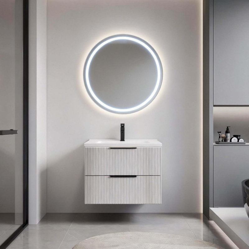 Meuble-lavabo flottant moderne avec lavabo et tiroirs en céramique, Antique Gray, 30" W