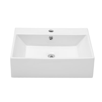 21" L x 16.5" W Ceramic Bathroom Sink White Rectangular Vessel Sink with Faucet Hole and Overflow