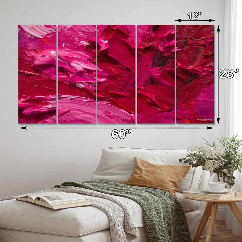 Viva Magenta Bliss Wildness - Décoration murale abstraite - 5 panneaux égaux