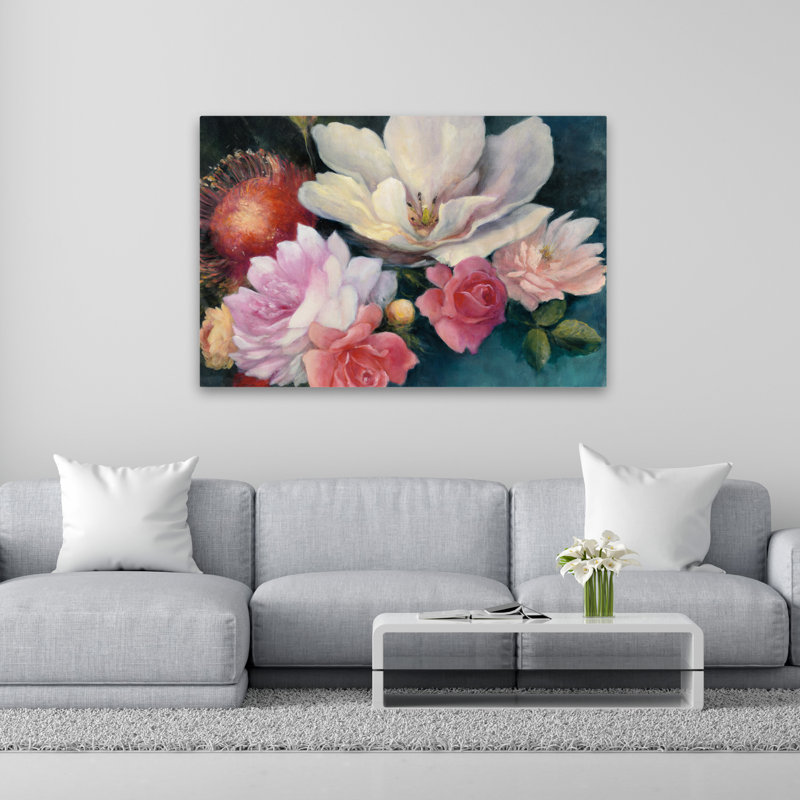 Art flamand flamand - fleurs crème bleues, H 40 po x l 60 po
