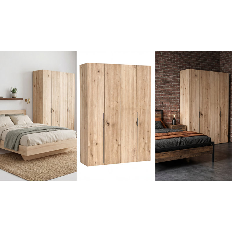 4 Door Laminate Wardrobe, 170, ARTISAN OAK