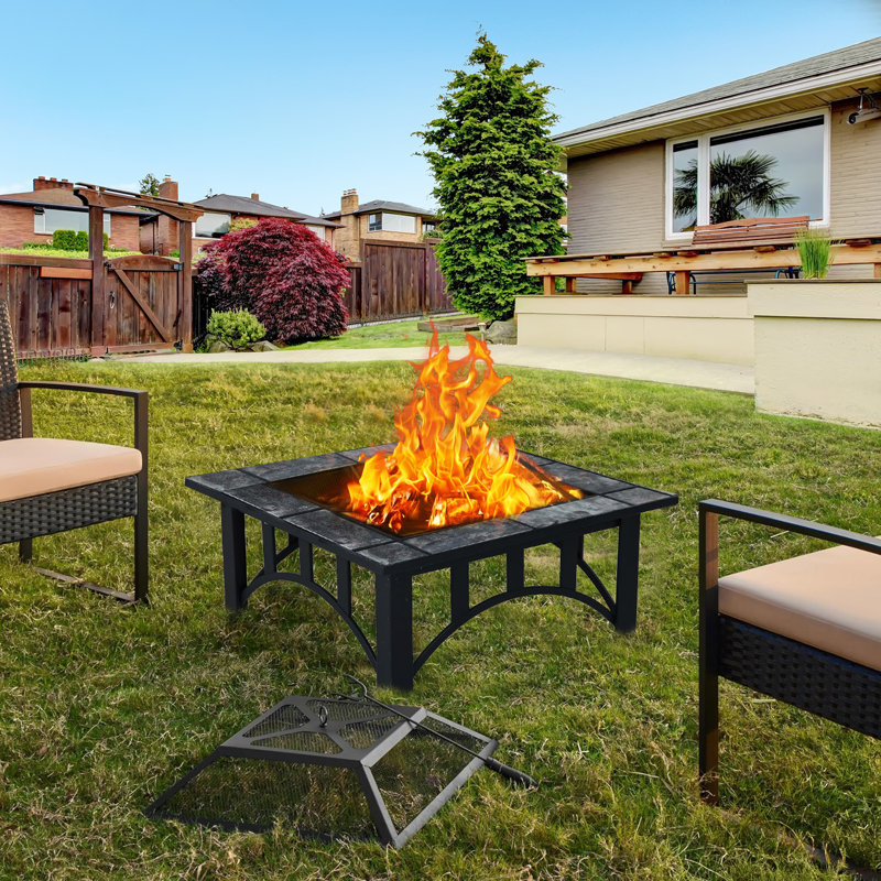 Tashaya Rectangle Steel Wood Burning Smokeless Fire Pit Table with Lid