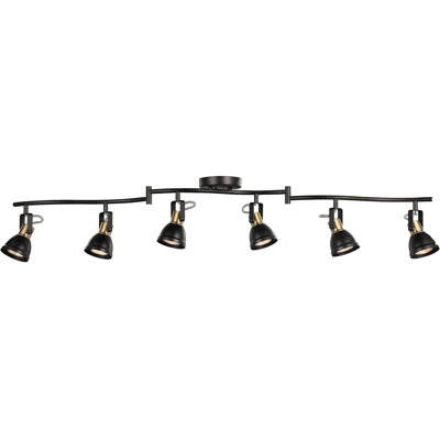 Ensemble d'éclairage sur rail 6 lumières pliable avec finition laiton noir mat réglable