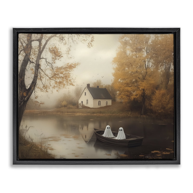 Cadre flottant d'automne avec fantômes en bateau, design par Arlington Prints, Cadre flottant noir de jais, H 17 po x l 21 po