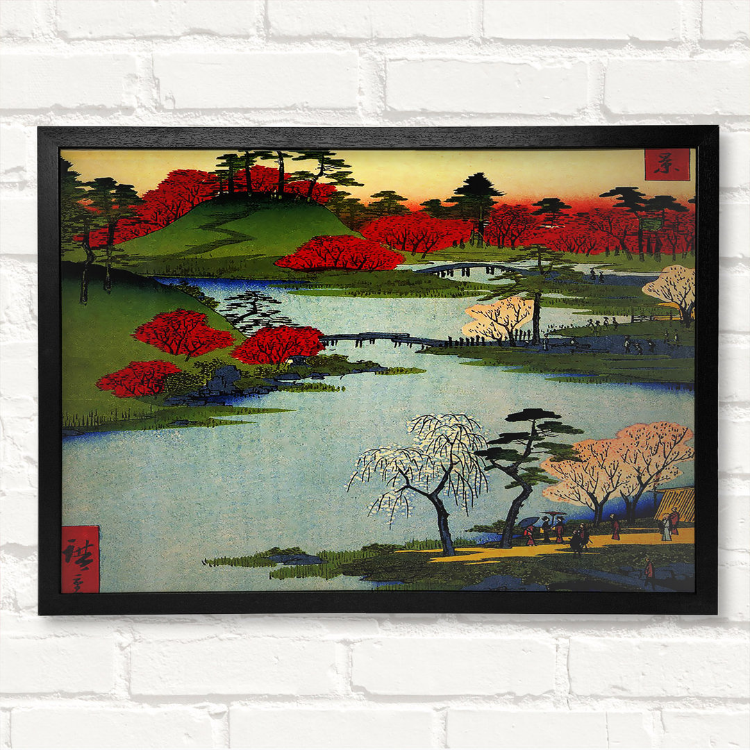 Open Garden At Fukagawa von Hiroshige - Geschlossener Eckrahmen Kunstdrucke auf Holz