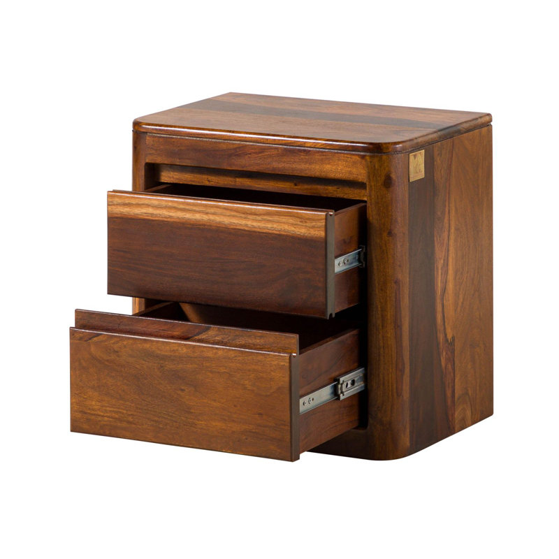 Toronto 50cm W Solid Wood Bedside Table, Brown, white and pink