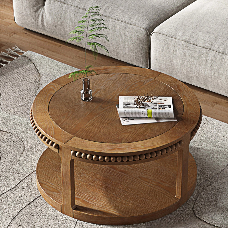 Table basse ronde en bois avec tablette