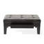 Repose-pieds de rangement CHATHAM avec tiroir coulissant, finition en cuir polyuréthane café foncé, pieds carrés en bois franc fuselé