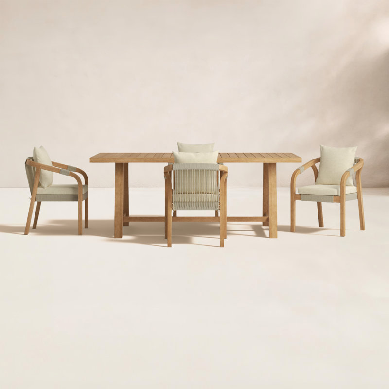 Wood Patio Dining Set with Rectangular Table , Cushions Included, 4