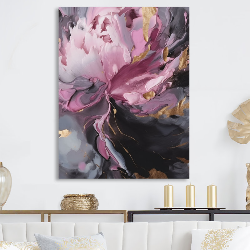 Harmonious Pink Grey Peony Flower III - Unframed Print on Metal, 20" H x 12" W x 1" D