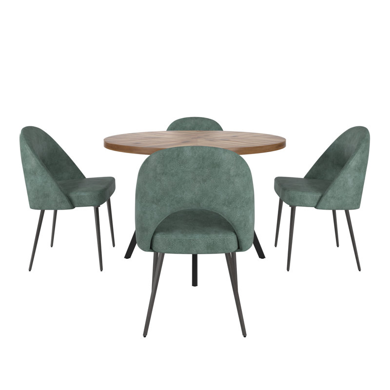 Aurthur 45" Round Dining Table And Upholstered Dining Chairs Set - Teal Pu, Teal