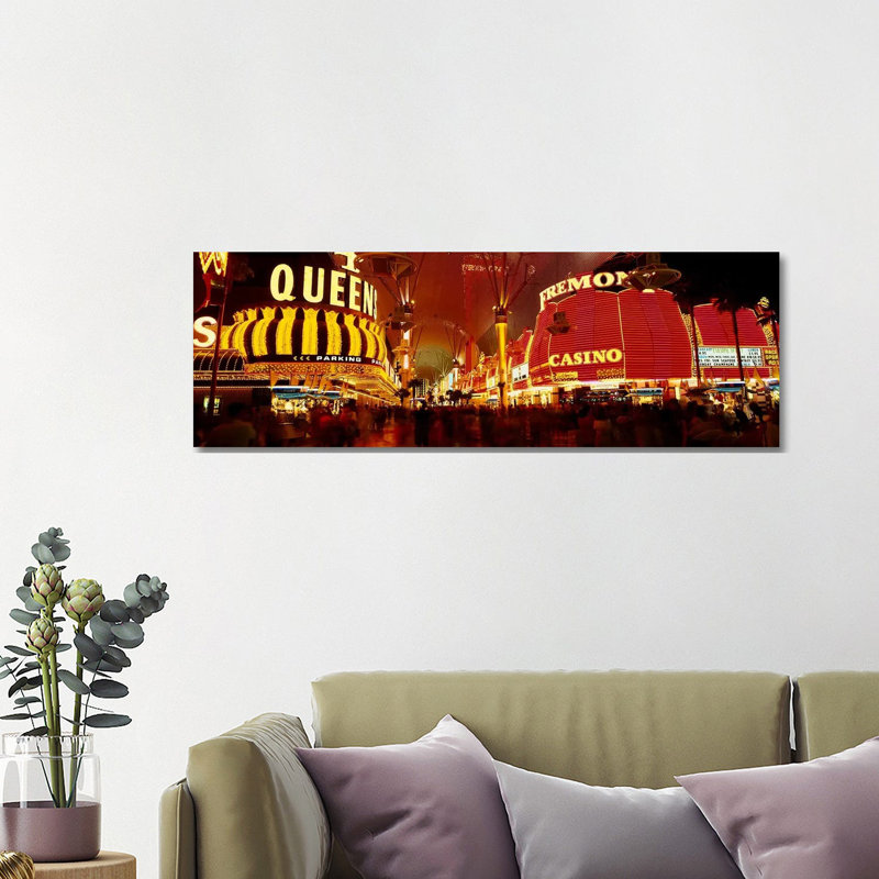 Casino Lit Up At Night, Fremont Street, Las Vegas, Nevada, USA - Wrapped Canvas Panoramic Print