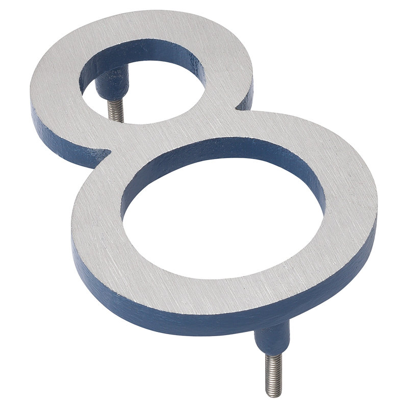 Numéro de maison à fixation flottante 12 po, Nickel satiné / bleu océan, 8