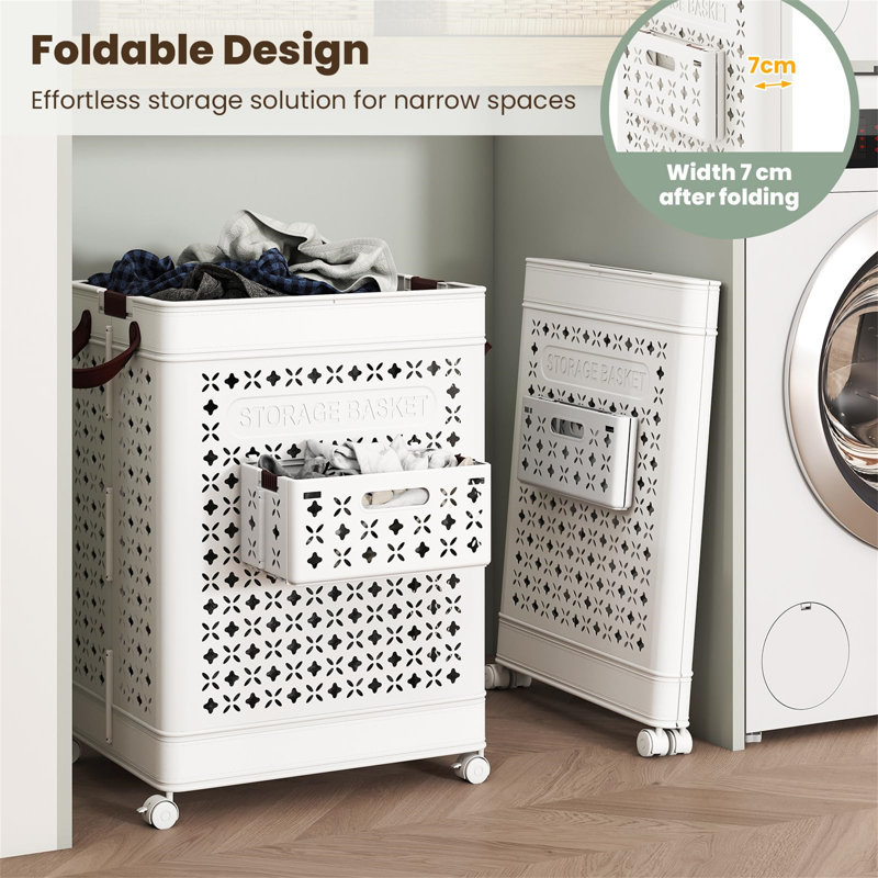 Plastic Rolling Laundry Basket with Handles