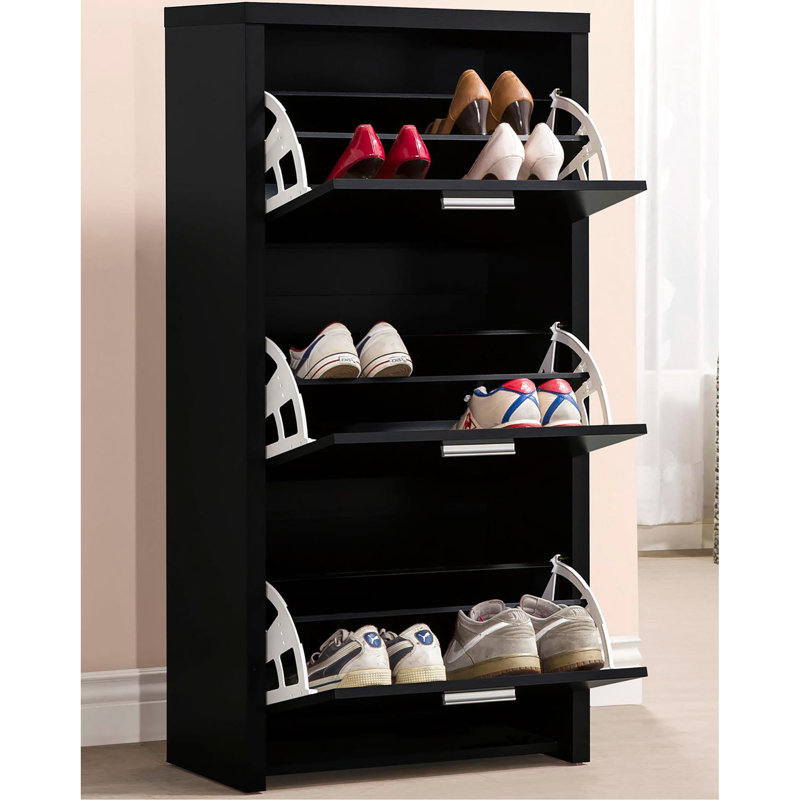 Ensemble de 3 bacs à chaussures noirs avec rangement élégant pour un porche soigné